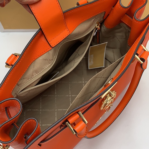 Michael Kors Hamilton Medium Leather Satchel Poppy  color - Picture 13 of 16